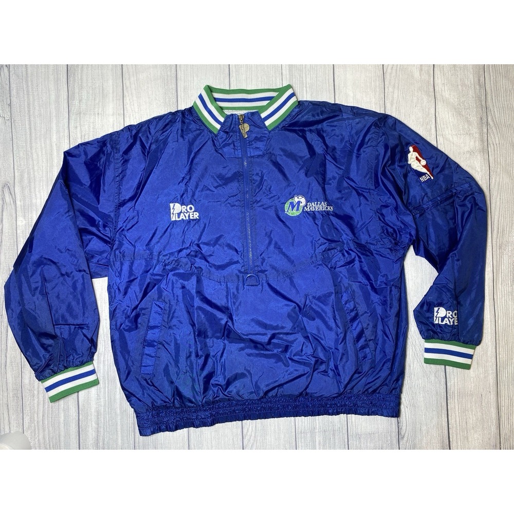 Men LARGE Vintage 90s Dallas Mavericks NBA Pro Player Windbreaker Warm Up Jacket
